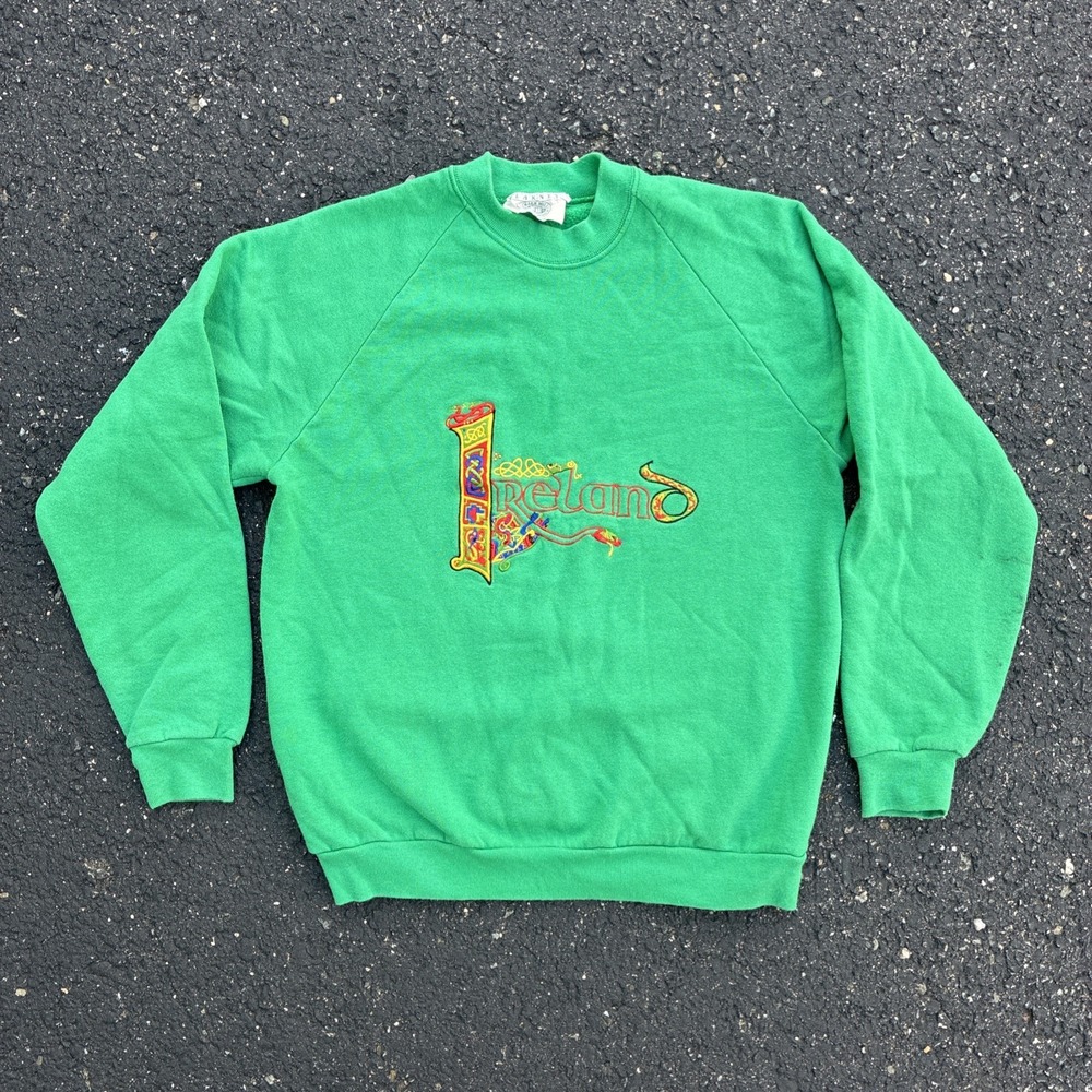 Ireland Irish Embroidered Gaelic Blarney Sweatshirt Green - Mens Sz Medium